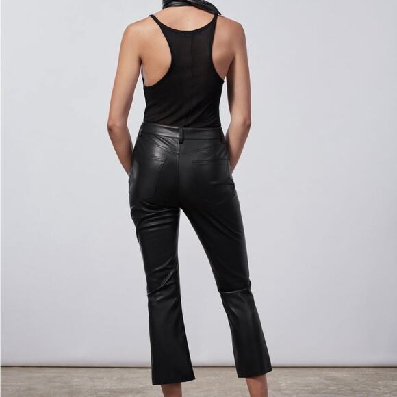 ZARA Faux Leather The Dreed Cropped Flare Pants Black 8 - Picture 2 of 9